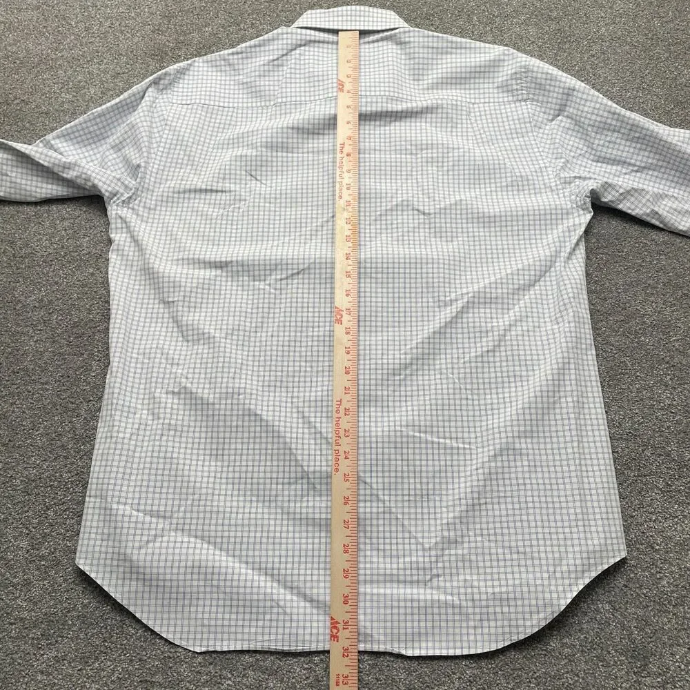David Donahue Shirt Adult 17 34/35 White Blue Plaid Dress Workwear Cotton Mens - Picture 5 of 8